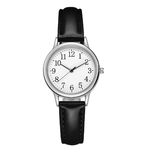 Shengxi Damen Armbanduhr Klassische Analog Quarz Uhr für Damen Minimalistisch Armbanduhr mit Lederarmband Modische Business Damenuhr (Schwarz)