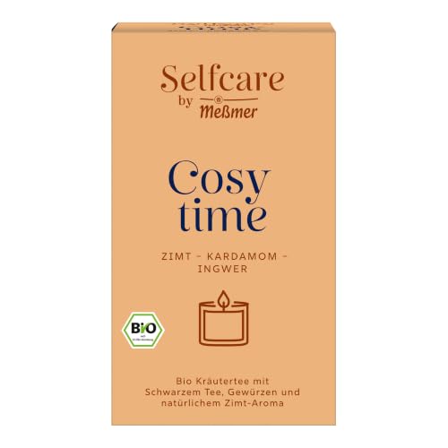 Meßmer Selfcare Bio Cosy time Zimt - Kardamom - Ingwer, 16 Teebeutel | Für deine cosy vibes zum Einkuscheln, Kräutertee mit Schwarzem Tee, Gewürzen und Zimtgeschmack, mind. 8 Minuten ziehen