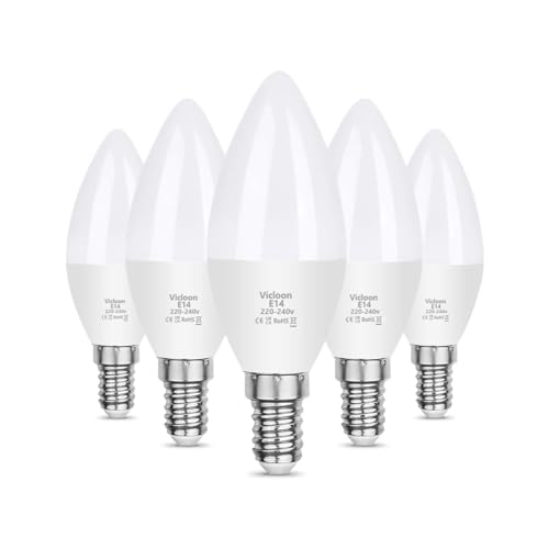 Vicloon E14 LED Kerze Lampe, 5er-Pack 5.5W 550 Lumen 6500K Kaltweiß LED Kerze Glühbirne, C37 LED Brine ersetzt 50W Halogenlampe, AC 220-240V, 270° Strahlwinkel, Nicht Dimmbar E14 Energiesparlampe