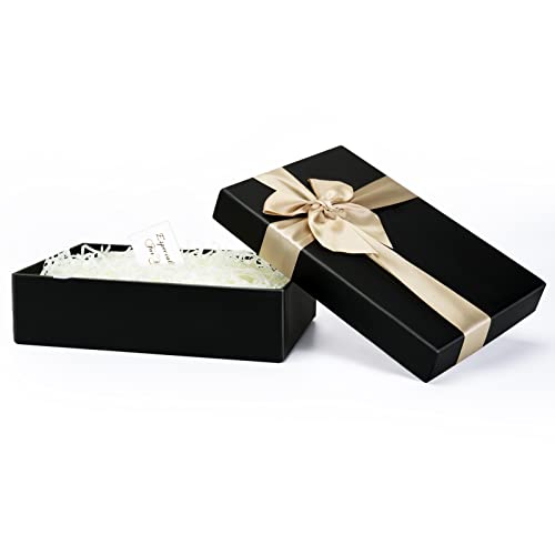 Olyee Geschenkbox Mit Deckel und Schleife - Schwarz, 24x17x6.5cm Rechteckiger Geschenkkarton für Geschenkverpackungen