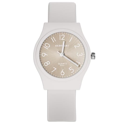 OFFCUP Damenuhr, Damen Analog Quarz Uhr mit Silikon Armband, Uhren Damen Sportlich Elegant Casual Armbanduhr Krankenschwester Quarzuhr Farbe Buntfarbig, 3 Zeiger, 38 mm Gehäusegröße-Hellgraues