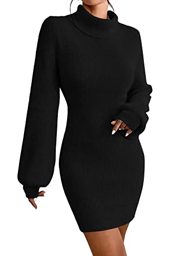 JUOIANTANG Strickkleid Damen Lang Sexy Winterkleid Pulloverkleid Damen Elegant Schwarz S