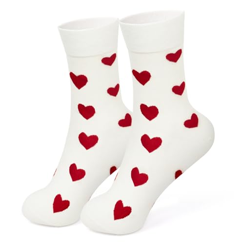 MEJOSER Herz Socken Damen 35-40, Baumwolle Herzsocken, Socken mit Herzen Damen Weiß, Valentinstag Geschenke für Frauen, Tennissocken mit Motiv Sportsocken