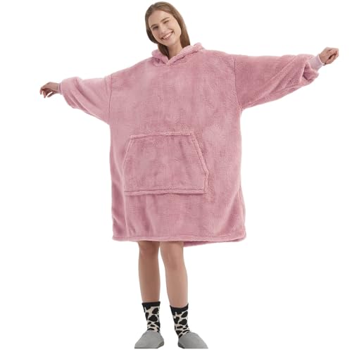 FELOVE Hoodie Decke Ärmeln Kuschelpullover Mit einer großen Tasche,Tragbare Decke Ultra Soft Bequemer Kuschel Erwachsene Hoodie,Warm Kuscheldecke weich als Geschenke für Frauen Freundin Mütter