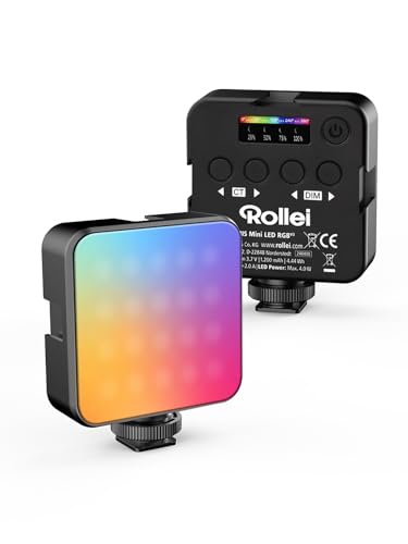 LED Videoleuchte, Rollei Lumis Mini RGB Kamera Licht 360 Farben 2500~9000K CRI 95+ Fotolampe Dauerlicht Fotografie Professionelle mit Akku für Makro Aufnahmen Produktfotografie und YouTube Vlogs
