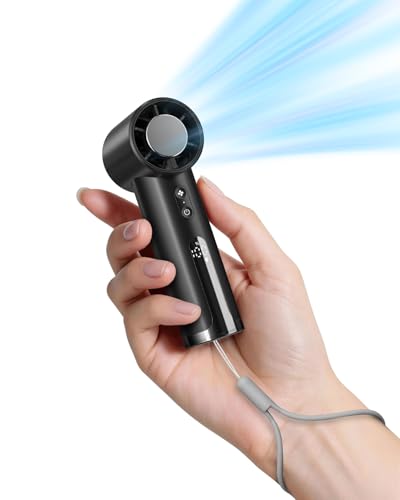 OidoZac Handventilator, Mini Tragbarer Ventilator, USB Wiederaufladbar mit Display & Schnellladung, 5 Geschwindigkeiten, Reisen, Outdoor, Büro und Zuhause, Schwarz