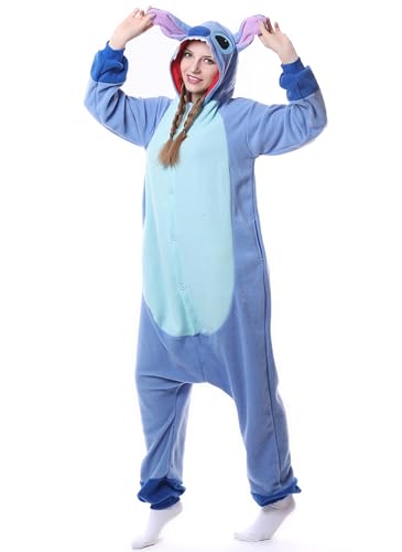 LorranTree Onesie Kostüm Stich Jumpsuit Tier Costume Damen Herren Pyjama Fasching Halloween Schlafanzug Cosplay Erwachsene Karneval M
