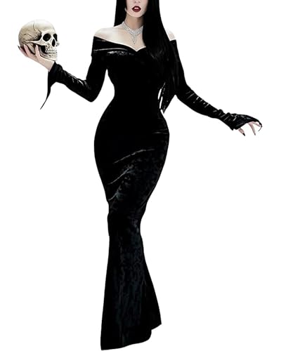 LVCBL Damen Lang Kleid Herbst Winter Maxi Zurück Split Abend Rückenfrei Party Kleid Schwarz L