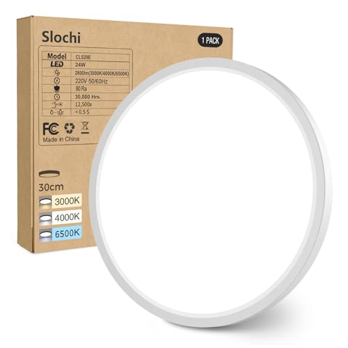 slochi Deckenlampe LED Deckenleuchte Flach, Ø30CM 3Farben 24W 2800LM Weiß