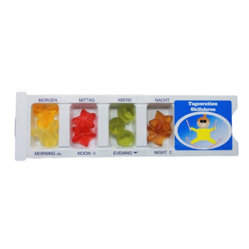 Tablettenbox Skifahren gefüllt mit Fruchtgummi Scherzartikel 25g
