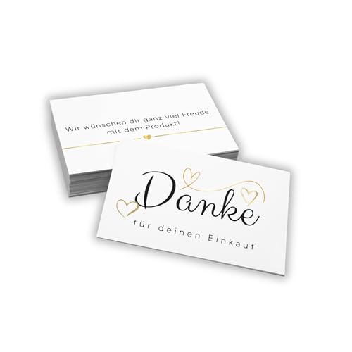 PROVISO TOOLS Dankeskarten 100 Stück, Karte Danke für deine Bestellung/Einkauf, hochwertige Dankeskarte, thank you cards, danke karte, dankeschön karte - 85x55mm Weiß/Gold (Weiß/Gold)