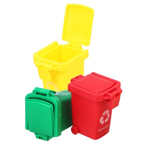 BESTonZON 3 Stück Mini Mülltonne mit Deckel Bunte Kleine Abfalleimer für Kindergarten und Schule Lernspielzeug zur Spielerischen Mülltrennung Umweltbewusstes Lernen Niedliches Desktop