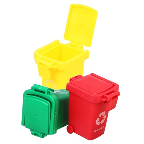 CIYODO 3 Stück Teiliges Mini Mülltonnen für Pädagogisches Abfalltrennungsspielzeug Niedliches Design für Kindergarten Schule Puppenhaus Zubehör Umweltbewusstes