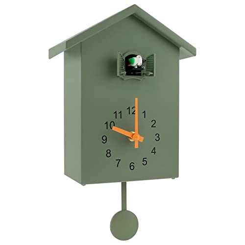 Kuckucksuhr, modern, Kuckucksuhr, zum Aufhängen, Kuckucksuhr mit zartem Pendel und Vogelgesang, Kuckucksuhr, batteriebetrieben, modische Dekoration für Wohnzimmer, Haus, Büro (grün)