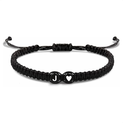 EVEMATE Armband mit Buchstabe und Herz für Freunde und Paare - Initiale A-Z Name - Geflochtenes Freundschaftsarmband für Frauen, Männer und Kinder (J)