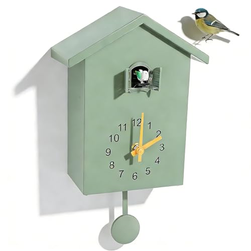 Gsycle Kuckucksuhr Wanduhr, Nordischer Stil, Kuckucksuhr Modern Mini Vogelstimmen, Pendel Hängeuhr, Cuckoo Uhr Für Kunst, Zuhause, Wohnzimmer, Büro Dekoration (Grün)