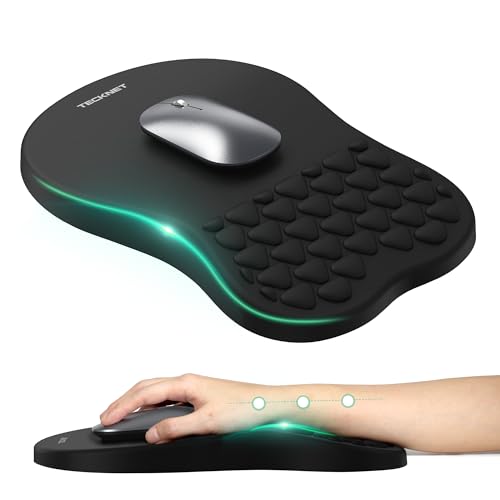 TECKNET Ergonomisches Mauspad, Memory-Schaum Mousepad mit Handauflage & Weiches Massagedesign zur Schmerzlinderung, Gaming Mauspad mit Gelkissen und Rutschfester PU-Basis für Büro, Home, Laptop, PC