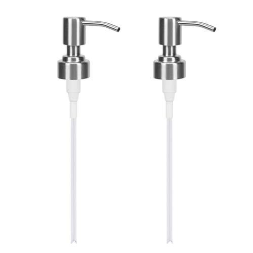TAIHOBO Seifenspender Pumpkopf, 2 Stück Edelstahl Seifenspender Ersatzpumpe mit Rohr, Soap Dispenser Pumpe für Pumpspender, für 28mm Gewinde Flasche für Handwaschpaste Shampoo Duschgel Spender