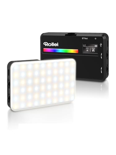 Rollei LUX Compact RGB Kamera Licht, Led Dauerlicht mit 360 Farben und 13 Lichteffekten, Kompackte LED Fotolicht 125g 98 CRI/TLCI mit Integrierter Akku, Fotolicht-Dauerlicht-Fotografie-Kamera-Licht