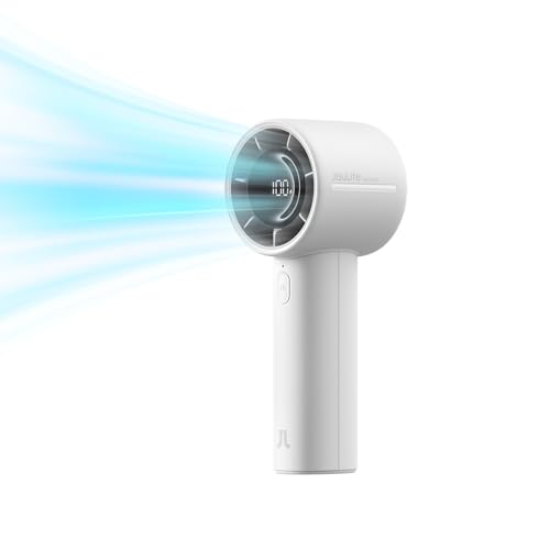 JISULIFE Mini Turbo Handventilator, 5000 mAh Akku Ventilator Aufladbar, Bis Zu 28 Stunden, 5 Windstufen, Starker Wind, Tragbarer Ventilator Für Reisen, Outdoor, Camping, Strand, Makeup, Büro（Grau）