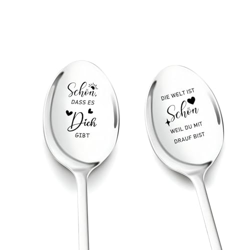 Schön dass es Dich Gibt Geschenke, Weihnachten Geschenk für Ihn Sie, 2 Stück Kaffeelöffel mit Gravur, Personalisierte Weihnachtsgeschenke Geburtstagsgeschenk für Freundin Mama Oma Lehrer Kollegen