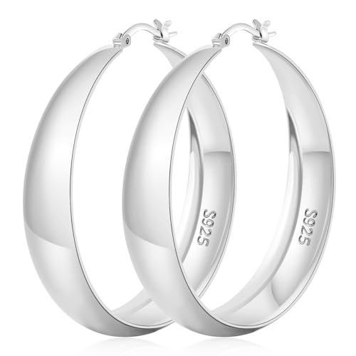 Senteria Ohrringe Silber 925 Creolen für Damen Hypoallergen Creolen Silber 925 Groß Leichte Dick Ohrringe Damen 50mm