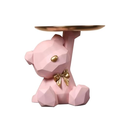 WSSH Nordischer Luxus-Geometrie-Bären-Tablett, luxuriöse Wohnkultur für Flur, Schlüssel- und Snack-Aufbewahrung, Dekoration für Zuhause, Weinfach-Deko (Rosa)