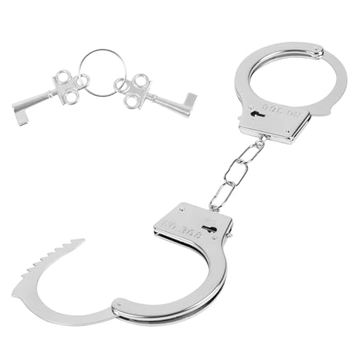 LOMIMOS Handschellen für Kinder，Silber Handschellen aus Metall mit Schlüssel Für Halloween Karneval für Polizeispiele Party