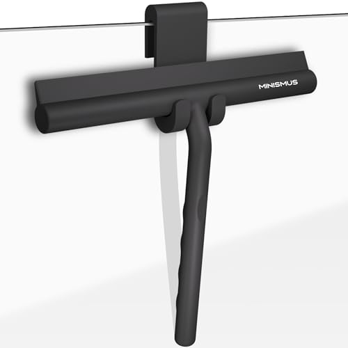Minismus Fensterabzieher mit Aufhänger – Profi Abzieher Dusche - Duschabzieher – Schlierenfrei – Hochwertiger Silikon - Antirutsch (Schwarz, 21 cm)