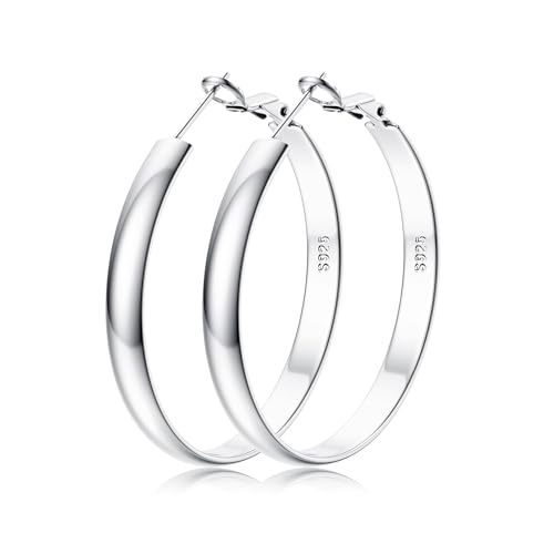 FIOROYAL Creolen Ohrringe Silber 925 für Damen 14K Vergoldete Große Creolen Gold Ohrringe Hypoallergene Breite 5mm für Mädchen 30/40/50/60mm Silver 40mm