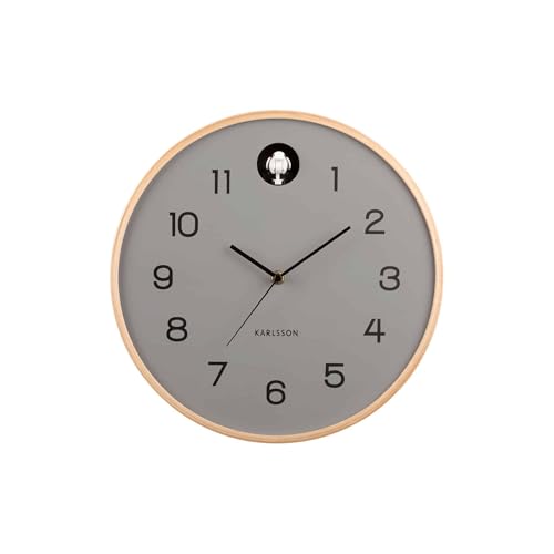 Karlsson Kuckucksuhr Natural Cuckoo - Mausgrau - Ø31,5cm - Rund - Birkenholz - Wanduhr Modern Wohnzimmer - Wanduhren - Kuckucksuhr