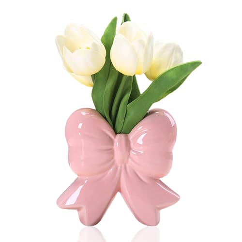 Keramik Schleifenvase,12CM Blume Vase Schreibtisch Dekor,Keramik Körper Vase Schleifen Form Ideale Regal,Neutral Boho Nordic Minimalismus Stil Blumenvasen für Pampasgras,Wohnzimmer (03)