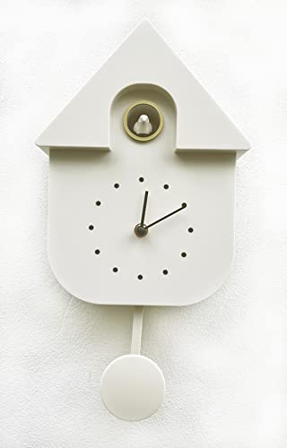 SPRING LIFE Kuckucksuhr, Wanduhr, Chalet-Stil, modernes Design mit Vogel-Tweetgeräusch in 3 Farben (gebrochenes Weiß), 29,5 x 21,5 x 8,5 cm