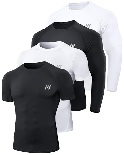 MEETWEE Kompressionsshirt Herren, Kurz/Langarm Funktionsshirt Männer Sportshirt Training Fitnessshirt Atmungsaktiv Laufshirt Unterhemd für Laufen Jogging Sport Turnhalle