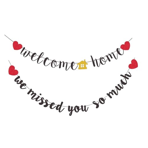 Zcbzbn Willkommen ZurüCk Banner Set, Home Party Mobile Dekoration, Warmes Willkommen Girlande, Warmes Willkommen Zu Hause Freunde Familie Verwandte Baby, Schwarz Rotes Herz