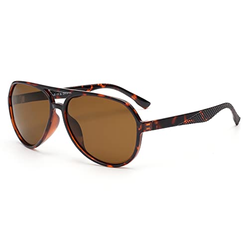 JIM HALO Polarisierte Sonnenbrille Männer Frauen, Retro Pilot Schatten für das Fahren Angeln Schildkröte/Braun