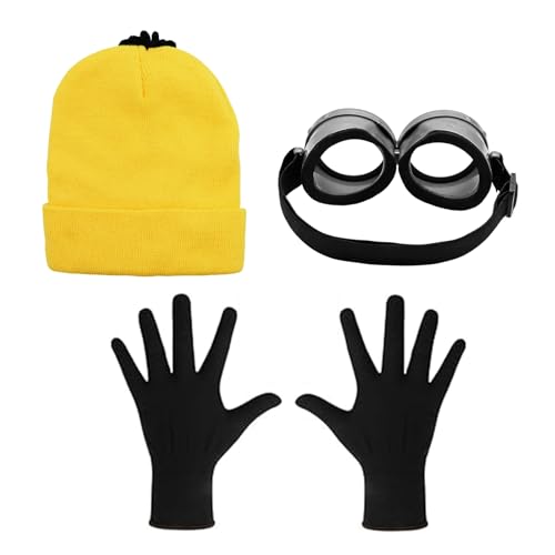 Erwachsene Kostüm Zubehör für Halloween Cosplay, 3 Stück Halloween Kostüme mit Steampunk Brille Gelbe Mütze Schwarze Handschuhe, Erwachsene Kostüm Accessories für Halloween Karneval Cosplay Party