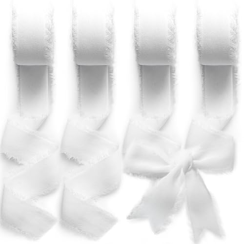 Votoko Schleifenband Weiss Stoff, Chiffonband 2,5cmx40m, Geschenkband Breit Band Weiß Hochzeit Stoffband für Hochzeitsdekoration, Brautsträuße, GeschenkeVerpackungen, DIY