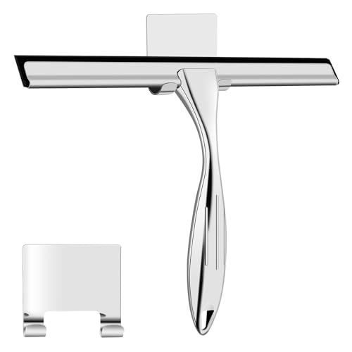 Wlich Duschabzieher, Abzieher Dusche Edelstahl 10″, Streifenfreier Fensterabzieher für Dusche mit Halterung, Fensterwischer für Badezimmer Fenster Spiegel Autoglas, wlich-de-2431201