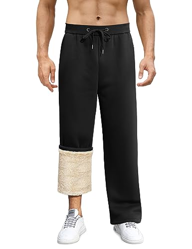 Vancavoo Jogginghose Herren Baumwolle Freizeithose Warm Sweatpants Fleece Gefütterte Jogger Hosen Thermo Lang Sporthose Winterhose Lässige Lose Trainingshose Winter mit Taschen,Schwarz,L