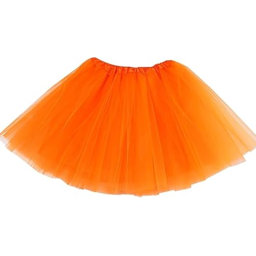 Tüllrock Orange Tüllrock Damen Klassisch Elastisch 3 Lagig Tütü Damen Faschingskostüme 80er Rock Tütü Puffy Ballettrock Petticoat für Erwachsene Halloween Mottoparty Fasching Cosplay Karneval Kostüm