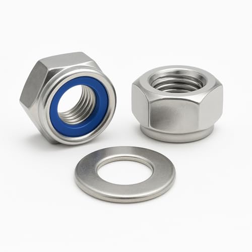NOLDAR | Selbstsichernde Sechskantmuttern DIN 985 + Unterlegscheiben DIN 125. Edelstahl AISI 304 (A2). M6 (50 Muttern + 50 Unterlegscheiben)