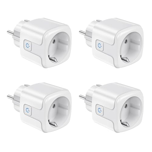 Smart WLAN Steckdose, Alexa Steckdose mit Strommessung 16A, 4er Pack Smart Steckdose, 2,4GHz Smart Home WiFi Steckdose, Fernsteuerung, Sprachsteuerung, Funktioniert mit Alexa, Google Home, Smart Life