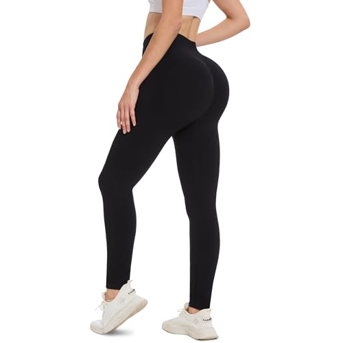 AMIYOYO Scrunch Butt Leggings Damen Push Up High Waist Sport Leggins Booty Elastische Yoga Hose Gym Po Sportsleggings Fitness Blickdicht Sporthose(ASchwarz,XL)