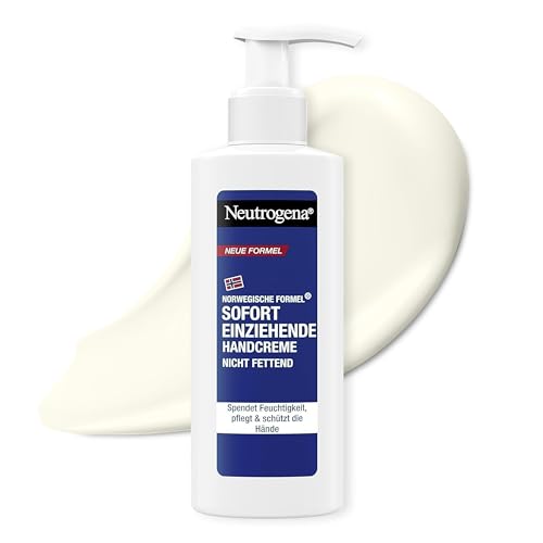 Neutrogena Sofort einziehende Handcreme, leichte und nicht fettende Feuchtigkeitscreme mit Glycerin + Vitamin E bei trockenen, rissigen Händen, im praktischen Handcreme Spender 150 ml