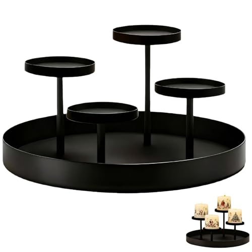 Adventskranz Modern Metall Schwarz, 20CM Adventkranz Gestell Adventskerzenhalter für 4 Stumpenkerzen, Rund Kerzenteller Adventstablett Tisch Kranz für Advent Tischdeko Weihnachtsdeko