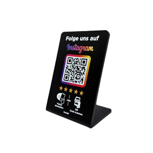 Instagram Aufsteller mit NFC & QR-Code - für mehr Follower (Schwarz)