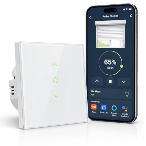 LoraTap Rollladenschalter, vernetzt, Jalousien-Touch-Schalter, kompatibel mit Alexa/Google Home/Smart Life, Prozentsteuerung und Sprachsteuerung (neutraler Draht erforderlich)