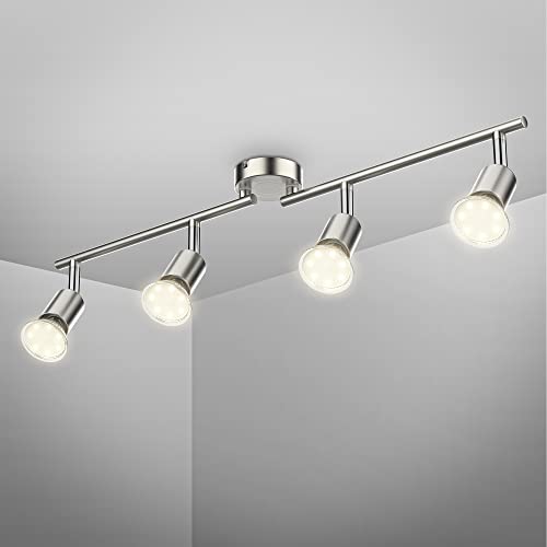 B.K.Licht - Deckenlampe schwenkbar, warmweiße Lichtfarbe, GU10 Fassung, LED Deckenleuchte, LED Lampe, Wohnzimmerlampe, Schlafzimmerlampe, Küchenlampe, Deckenstrahler, 60,5x10,5 cm, Matt-Nickel