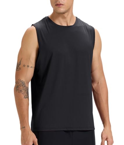 Ärmelloses Shirt für Herren für Workout Training Tanktop Fitnessstudio schnelltrocknend Laufen sportlich Muskelshirt Schwarz M